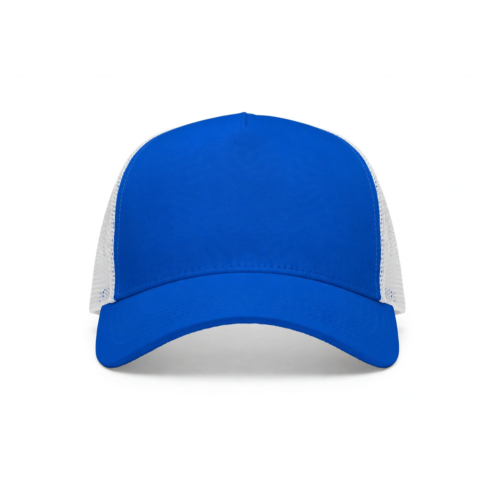 Gorra Estilo Camionero Personalizada (DTF) — Azul real/Blanco frente