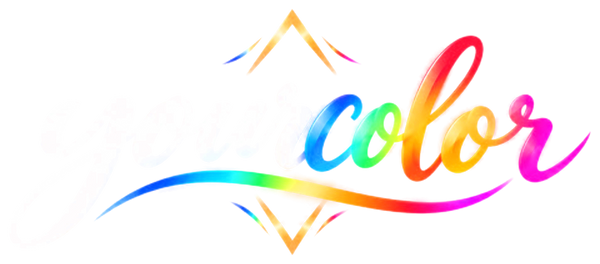 Logo oficial YourColor — script blanco y arcoíris sobre transparente