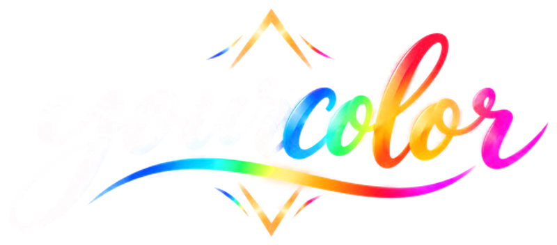 Logo oficial YourColor — script blanco y arcoíris sobre transparente