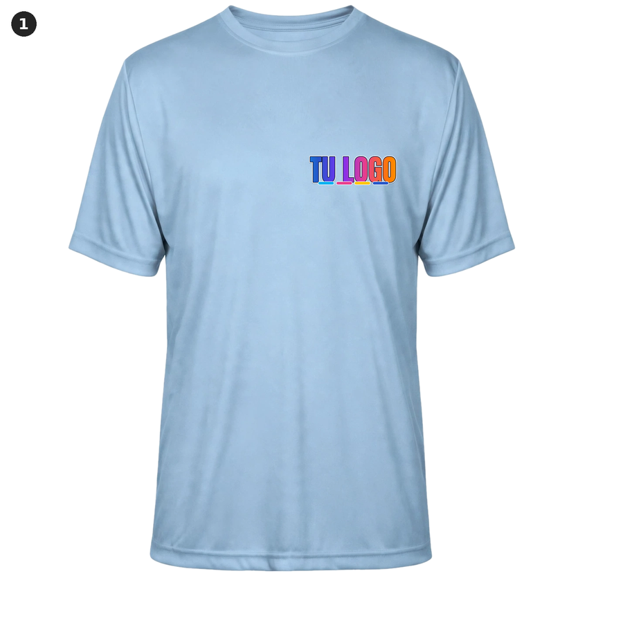 YC-OPCION-1-FRENTE-Azul Cielo — logo de ejemplo chico en el pecho izquierdo