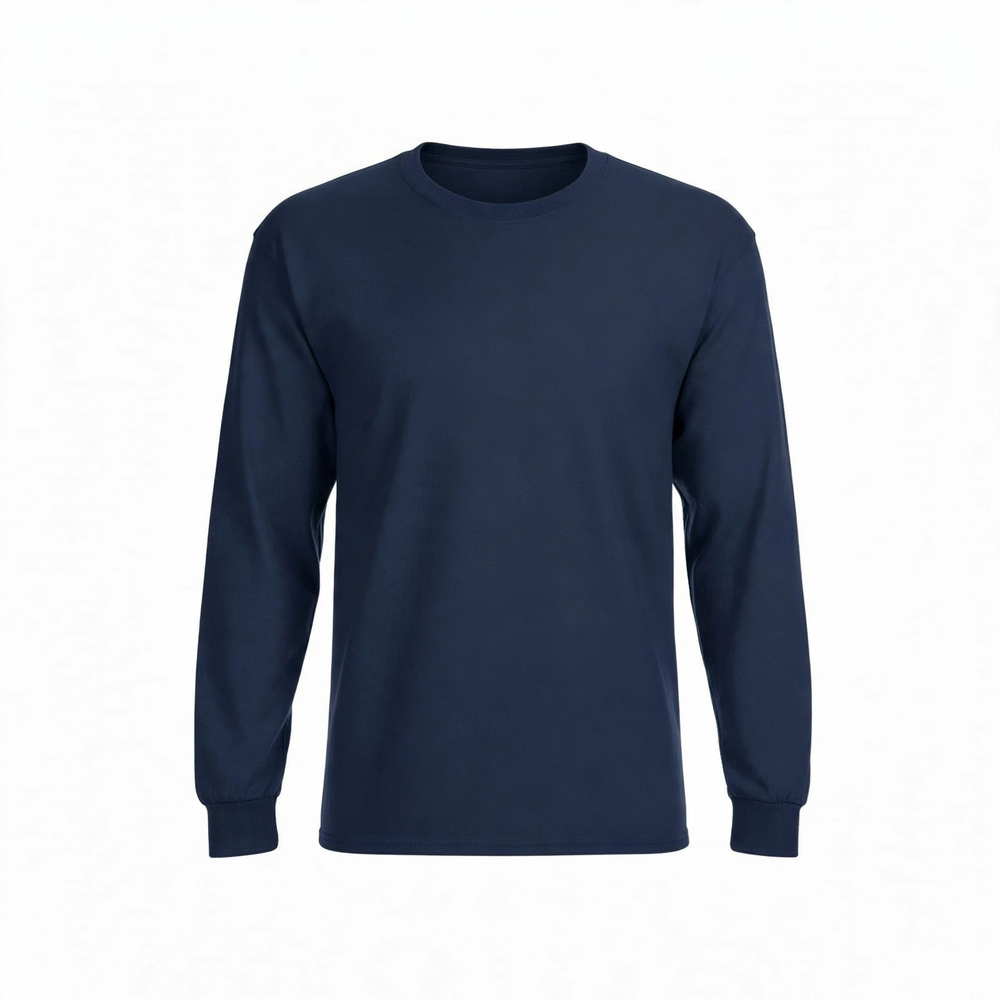 Camisa Manga Larga de Algodón Personalizada — Azul Marino frente