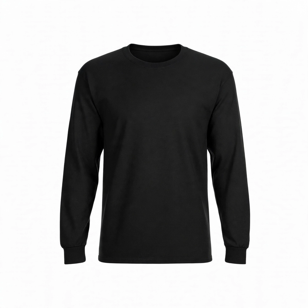 Camisa Manga Larga de Algodón Personalizada — Negro frente