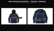 Presentación: frente y espalda con zonas de logo — Capucha Poliéster