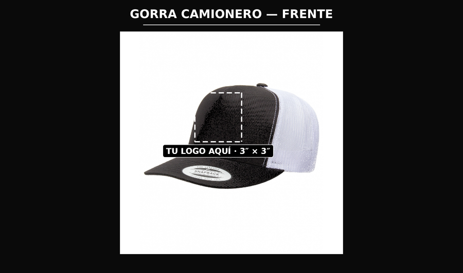 Presentación: frente con zona de logo — Gorra Camionero