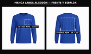 Presentación: frente y espalda con zonas de logo — Manga Larga Algodón