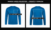 Presentación: frente y espalda con zonas de logo — Manga Larga Poliéster