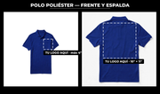 Presentación: frente y espalda con zonas de logo — Polo Poliéster (v21)