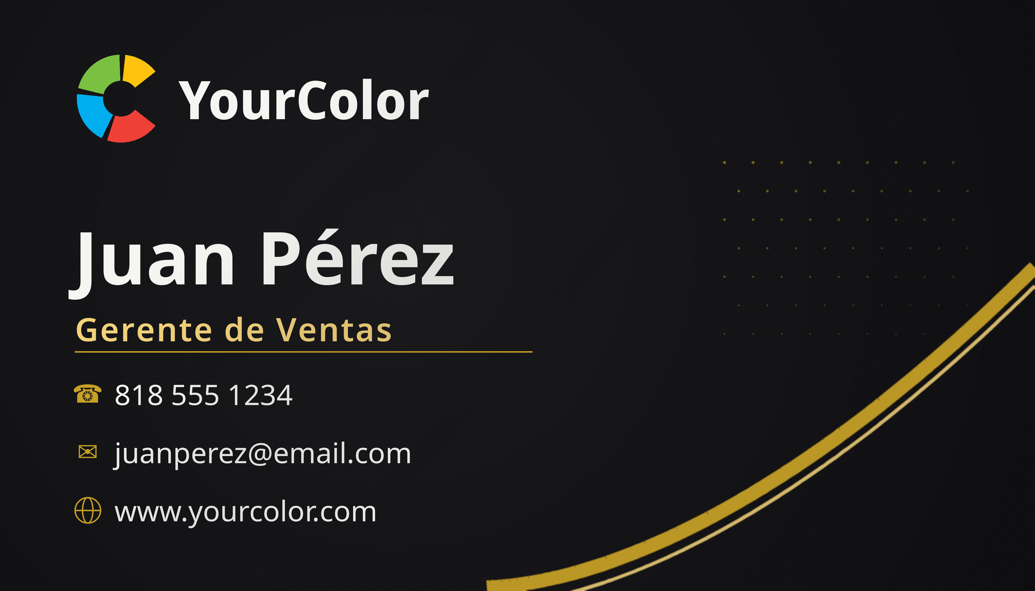 Tarjeta de presentación — frente de muestra genérico (Juan Pérez · YourColor)